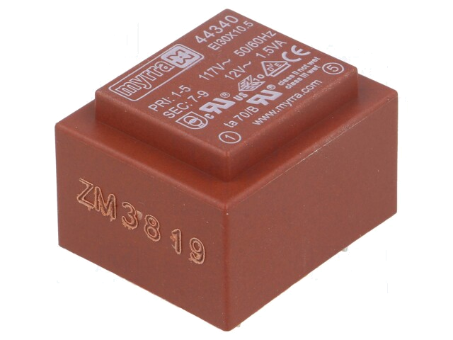 Transformator: ingegoten; 1,5VA; 117VAC; 12V; 125mA; PCB Transformator: ingegoten; 1,5VA; 117VAC; 12V; 125mA; PCB